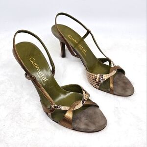 Gunmetal Y2K strappy slingback snake leather heels 36
